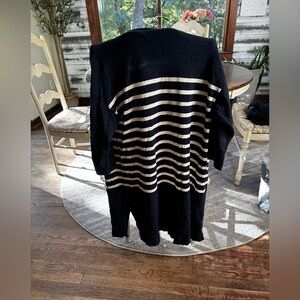 LOFT Black and White Striped Cardigan